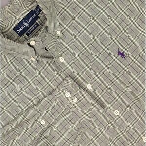 Ralph Lauren Shirt Mens Large Green Purple Check Classic Fit Button Down Pony